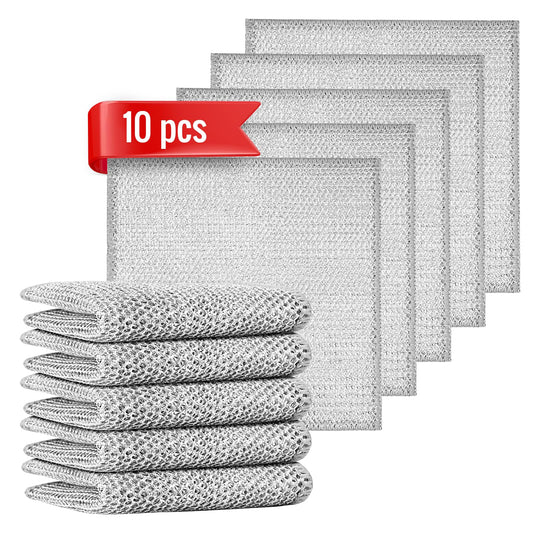 10pcs Double Layer Multifunctional Non-Scratch Wire Dishcloth Multipurpose Wire Dishwashing Rags Wire Cleaning Cloths Wire Dish Towels for Sinks Pots Pans Counters and Cooktops in The Kitchen
